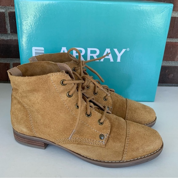 Array Shoes Array Womens Tan Suede Leather Lace Up Tap Toe Ankle Boots Us 65 M Poshmark